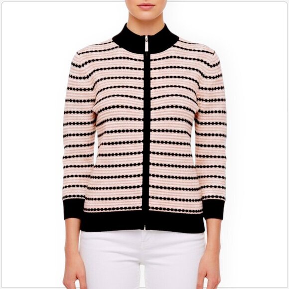 St. John Sweaters - St. John Sport Knit Cardigan Jacket Striped Zip Front $900 New NWT Size M